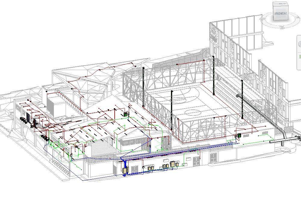 Modelo BIM Cancha Recreativa Acueducto — vista frontal